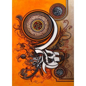 Bin Qalander, 24 x 36 Inch, Oil on Canvas, Calligraphy Painting, AC-BIQ-134